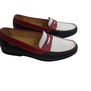 Mephisto Womens Cool Air Penny Loafers Red White Blue Leather 8.5